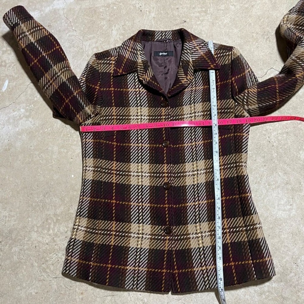 Vintage Blazer Women's Size 8 Brown Yellow Wool Plaid Germany Dark Academic - Picture 8 of 14